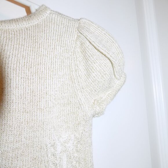 GYMBOREE Gold Holiday Shine Cable Knit Sparkle Dress Sweater Sz 12-18M Cream - Picture 4 of 5